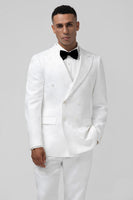 Load image into Gallery viewer, White Peak Lapel Jacquard Double Breasted 2 Piece Prom Suits
