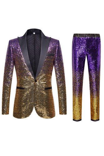 Ombre Sequins Purple Men's 2 Piece Slim Fit Notched Lapel Homecoming Suits