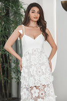 Load image into Gallery viewer, White Boho Flower Sheath Spaghetti Straps Long Party Dress with Lace