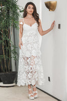 Load image into Gallery viewer, White Boho Flower Sheath Spaghetti Straps Long Party Dress with Lace
