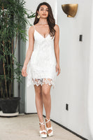 Load image into Gallery viewer, Bodycon Spaghetti Straps Lace Little White Dress