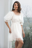 Load image into Gallery viewer, Tulle Pleated Little White Dress with Lace-up Back