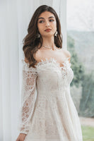 Load image into Gallery viewer, Off the Shoulder Lace Little White Dress with Long Sleeves