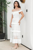 Load image into Gallery viewer, White Tiered Long Boho Engagement Party Dress with Lace