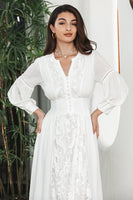 Load image into Gallery viewer, White Boho Long Sleeves Engagement Party Dress with Lace