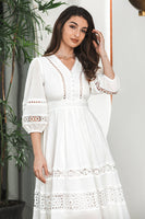 Load image into Gallery viewer, White 3/4 Sleeves Boho Engagement Party Dress with Lace