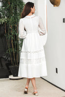 Load image into Gallery viewer, White 3/4 Sleeves Boho Engagement Party Dress with Lace