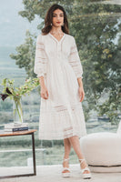 Load image into Gallery viewer, Tea-Length Lace Little White Dress with Long Sleeves