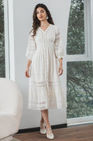 Load image into Gallery viewer, Tea-Length Lace Little White Dress with Long Sleeves