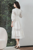 Load image into Gallery viewer, Tea-Length Lace Little White Dress with Long Sleeves