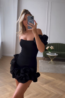 Black One Shoulder Tight Homecoming Dress with Ruffles