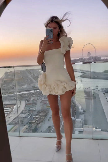 Black One Shoulder Tight Homecoming Dress with Ruffles