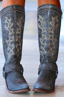Load image into Gallery viewer, Blue Embroidered Cowgirl Boho Mid Calf Boots
