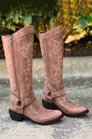 Load image into Gallery viewer, Blue Embroidered Cowgirl Boho Mid Calf Boots