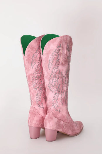 Dusty Rose Embroidered Mid-Calf Boho Cowgirl Boots