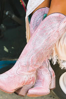 Load image into Gallery viewer, Dusty Rose Embroidered Mid-Calf Boho Cowgirl Boots