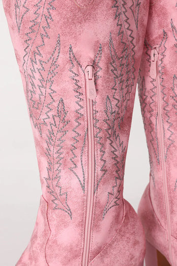 Dusty Rose Embroidered Mid-Calf Boho Cowgirl Boots