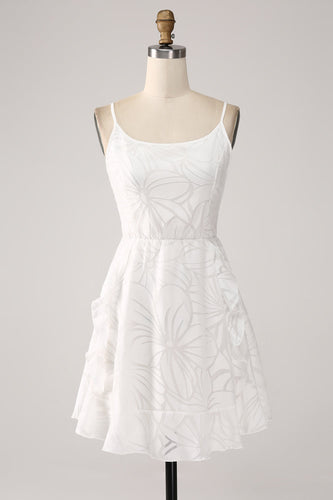 White A-Line Spaghetti Straps Short Graduation Dress