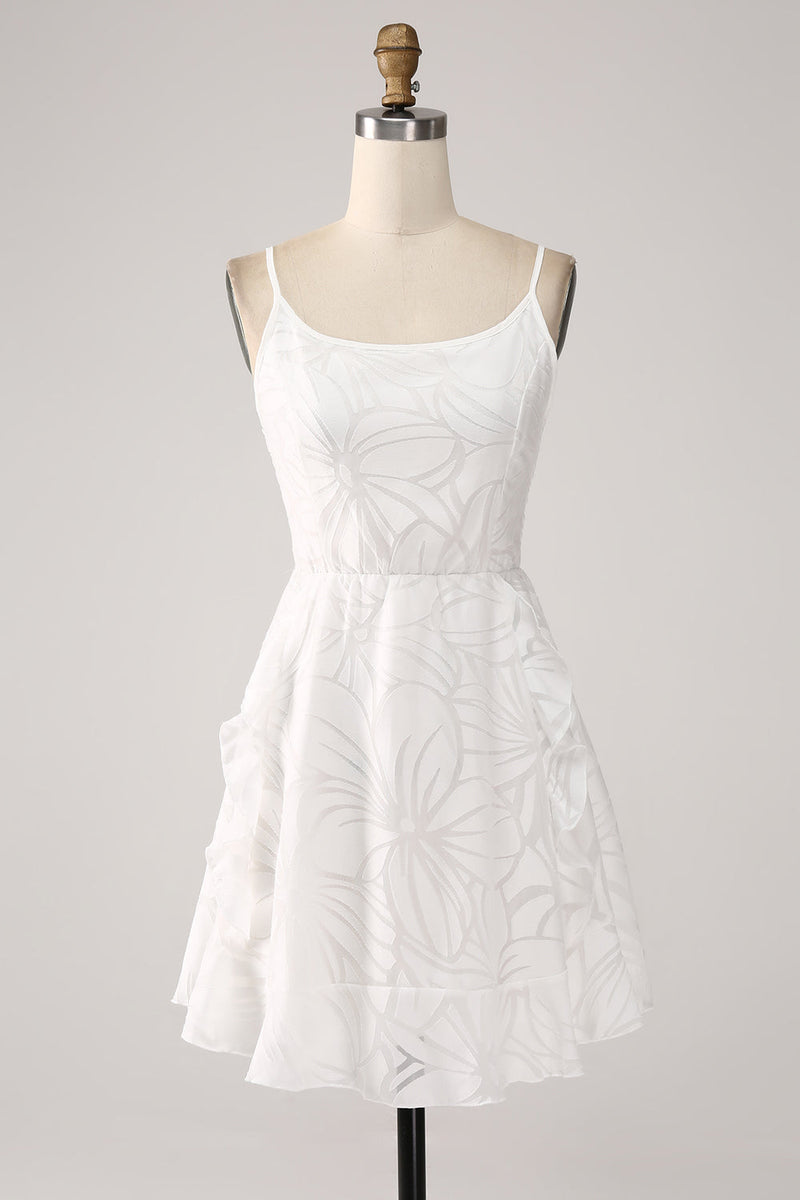 Load image into Gallery viewer, White A-Line Spaghetti Straps Short Graduation Dress