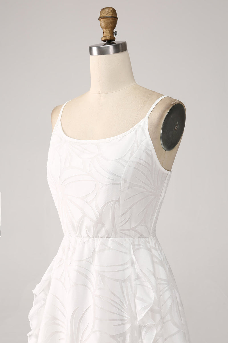 Load image into Gallery viewer, White A-Line Spaghetti Straps Short Graduation Dress