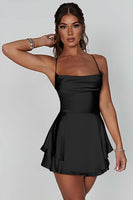 Load image into Gallery viewer, Black Halter Lace- Up Back Graduation Dress