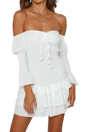 White Off The Shoulder Graduation Dress with Sleeves
