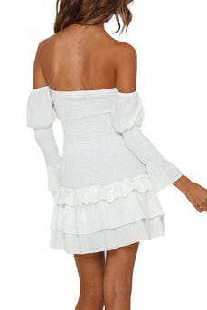 White Off The Shoulder Graduation Dress with Sleeves