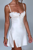 Load image into Gallery viewer, White Spaghetti Straps Graduation Dress with Slit
