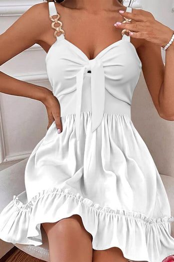 White V-Neck Graduation Dress