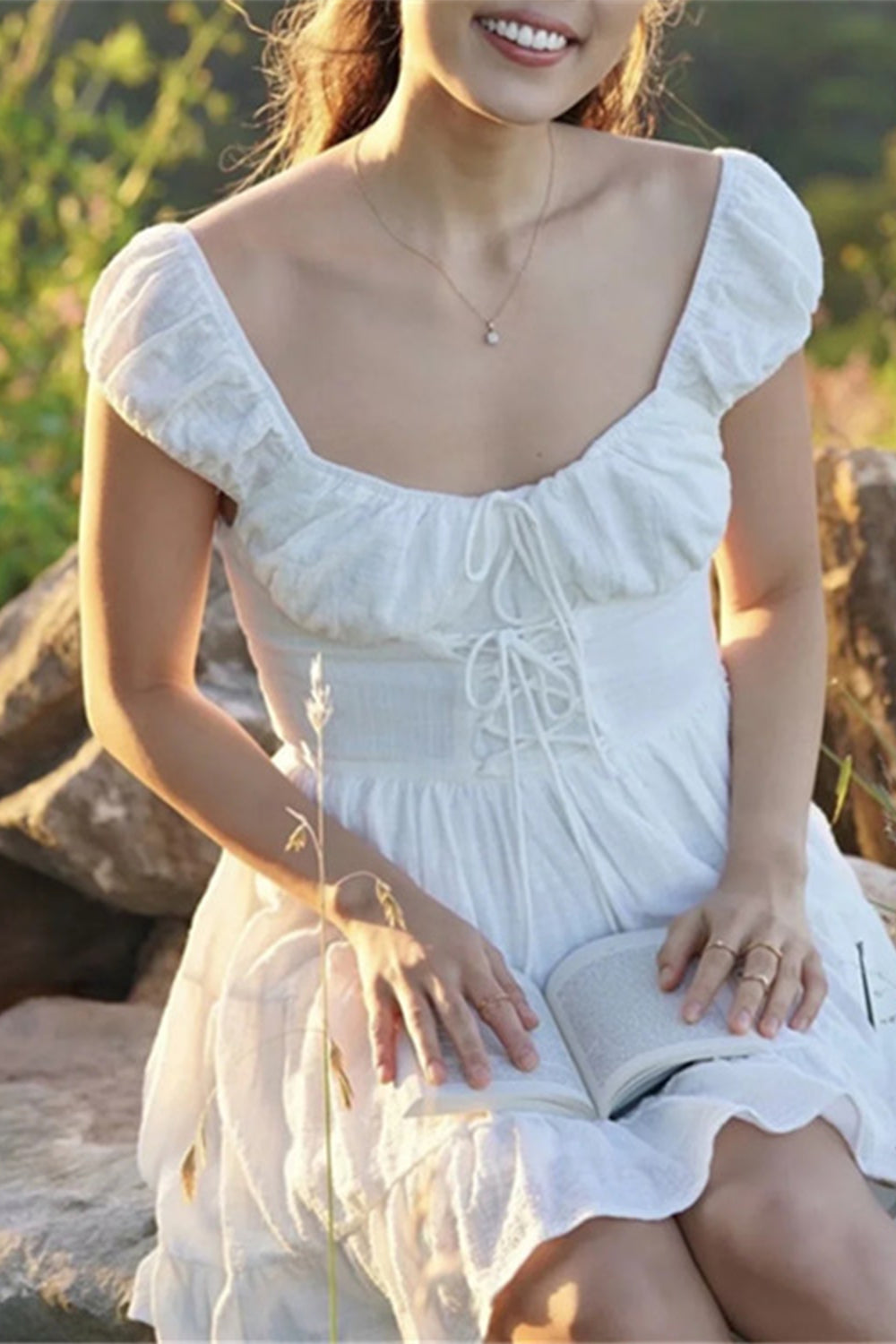 White Sleeveless Graduation Dress