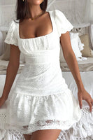 Load image into Gallery viewer, White Lace Square Neck Graduation Dress