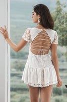 Load image into Gallery viewer, White A-Line Lace Short Graduation Dress