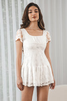 Load image into Gallery viewer, White A-Line Lace Short Graduation Dress