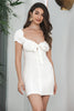 Load image into Gallery viewer, Sheath Single Breasted Lace-Up Little White Dress With Puff Sleeves