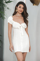 Load image into Gallery viewer, Sheath Single Breasted Lace-Up Little White Dress With Puff Sleeves