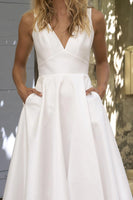 Load image into Gallery viewer, White V-Neck Graduation Dress with Open Back