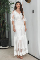 Load image into Gallery viewer, White A Line Long Boho Lace Engagement Party Dress