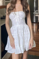 Load image into Gallery viewer, White A-Line Strapless Graduation Dress