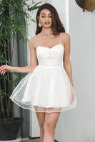 Load image into Gallery viewer, White A-Line Spaghetti Straps Short Graduation Dress