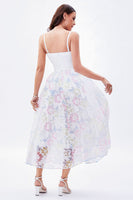 Load image into Gallery viewer, Spaghetti Straps White Printed Flower Graduation Dress with Beading