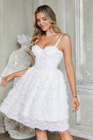 Load image into Gallery viewer, White Spaghetti Straps Corset Graduation Dress with Feather