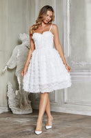 Load image into Gallery viewer, White Spaghetti Straps Corset Graduation Dress with Feather