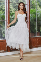 Load image into Gallery viewer, Tulle Spaghetti Straps White Corset Graduation Dress