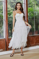 Load image into Gallery viewer, Tulle Spaghetti Straps White Corset Graduation Dress