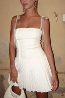 Load image into Gallery viewer, Spaghetti Straps White Pleated Corset Graduation Dress