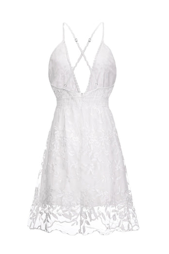 Printed Flower V-Neck  Backless Graduation Dress with Lace