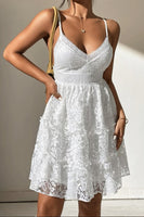 Load image into Gallery viewer, White Spaghetti Straps Graduation Dress with Lace
