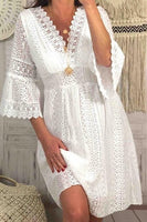 Load image into Gallery viewer, Flare Sleeves White V-Neck Graduation Dress with Lace