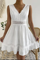 Load image into Gallery viewer, White V-Neck Sleeveless Graduation Dress with Lace