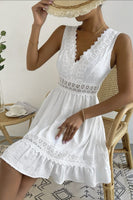 Load image into Gallery viewer, White V-Neck Sleeveless Graduation Dress with Lace